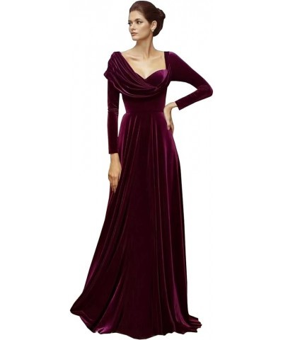 Velvet Bridesmaid Dresses for Women A Line Long Sleeve Pleated Formal Evening Gown Plum $30.55 Dresses