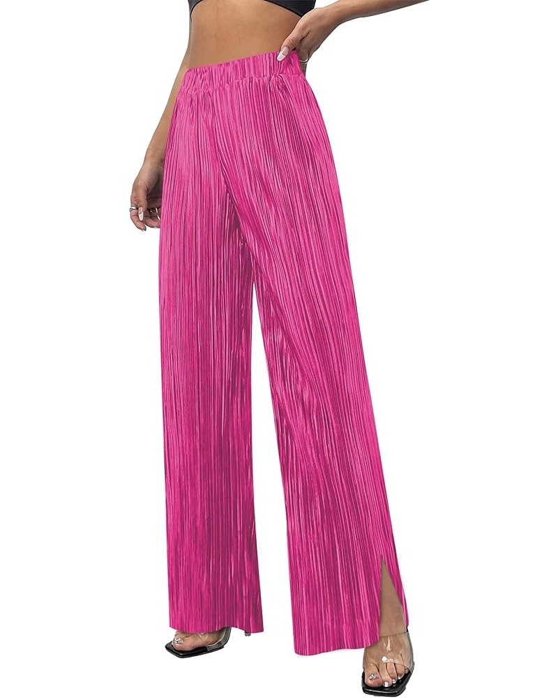 Women's Pleated Wide Leg Pants Elastic High Waist Flowy Dress Long Palazzo Pants Regualr Size Rose $13.72 Pants