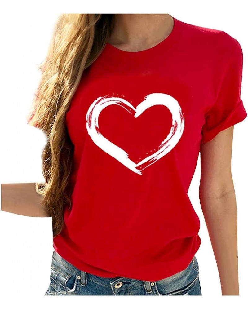 Women Love Heart Graphic Tees Shirt Short Sleeve Tops Tshirts Regular Fit Tunic Blouse Cute Funny Gift Clothes 2023 Red 5 $4....