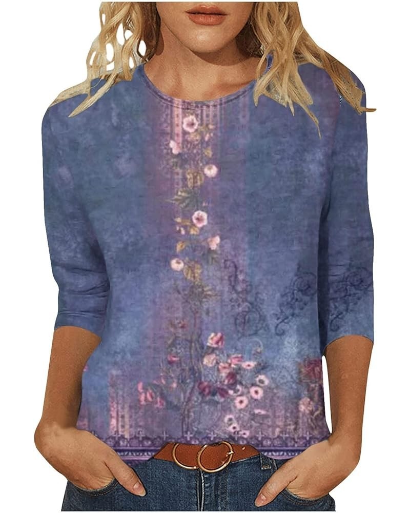 Womens Summer Tops 2024 Dressy Casual 3/4 Sleeve Blouses Landscape Painting Patterns Graphic Tee Shirts Pullover Work Shirts ...