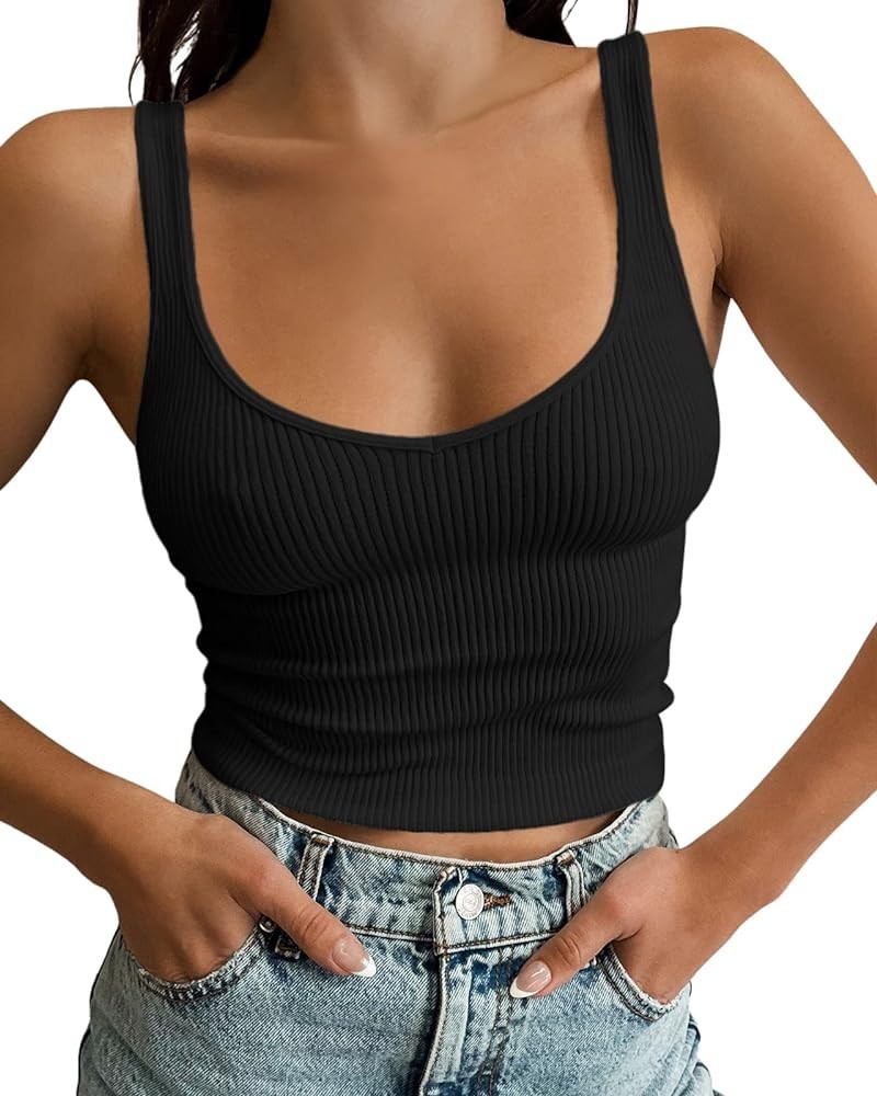 Women's Summer Tank Top Sexy Sleeveless Scoop Neck Cotton Ribbed Camisole Shirts Basic Workout Tees Black $10.61 Tanks