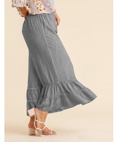 Flowy Palazzo Linen Pants for Women Elastic High Waisted Wide Leg Ruffle Ruched Loose Beach Trousers Grey $16.11 Pants