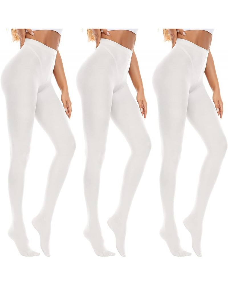 Tights for Women 80D Run Resistant Soft Opaque Solid Color Control Top Stockings White-3 Pairs $8.25 Socks