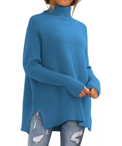 Women's Oversized Turtleneck Sweaters 2023 Fall Batwing Sleeve Ribbed Tunic Sweater Lake Blue $31.19 Sweaters