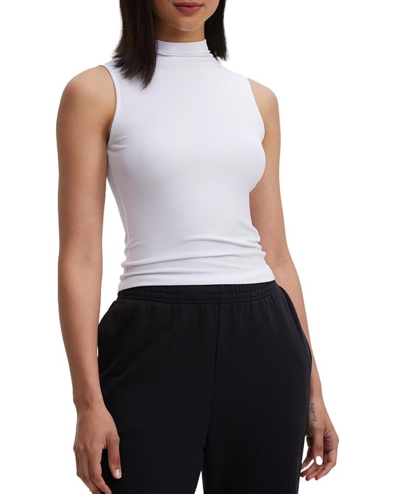 Women Sleeveless/Long Sleeve Mock Turtleneck Tank Tops Slim Fit Stretchy Layer Tee Shirts 50128 Cropped White $11.99 Tanks