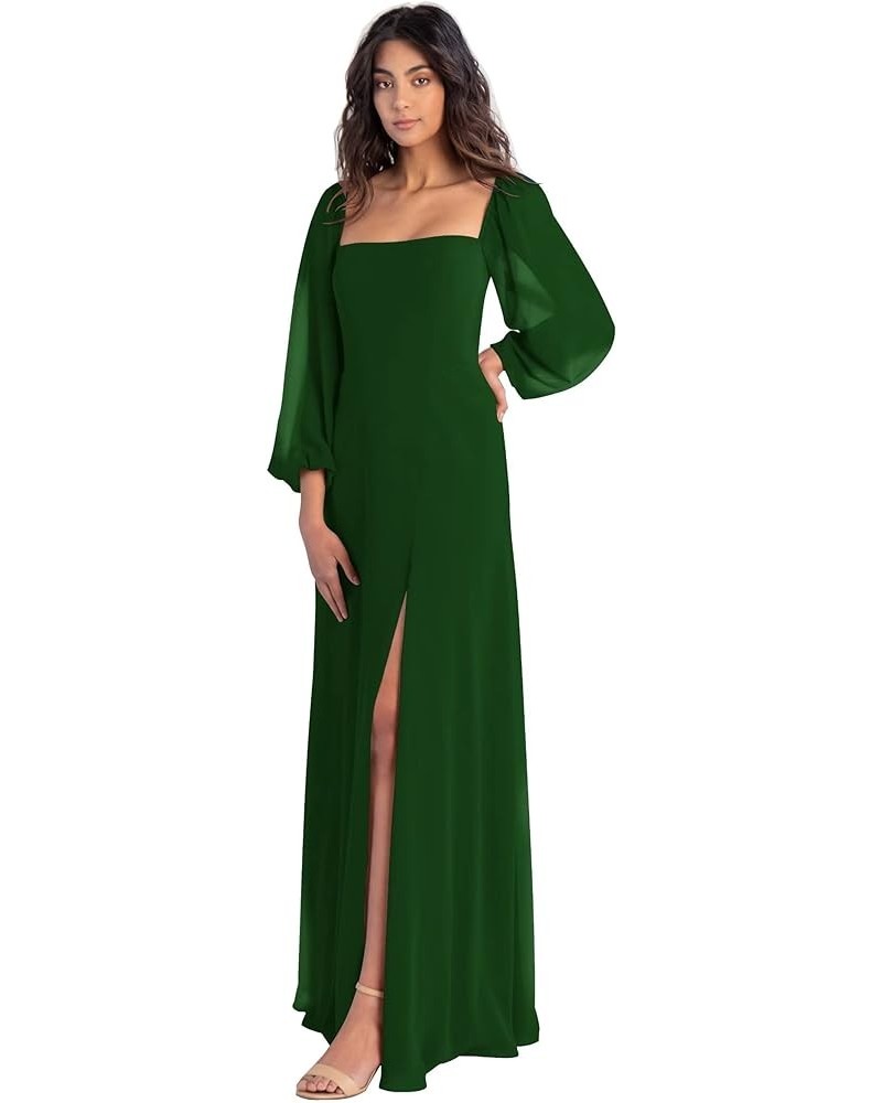 Long Sleeve Square Neck Bridesmaid Dresses with Slit Chiffon A Line Formal Evening Dress for Women Wedding Emerald $33.13 Dre...