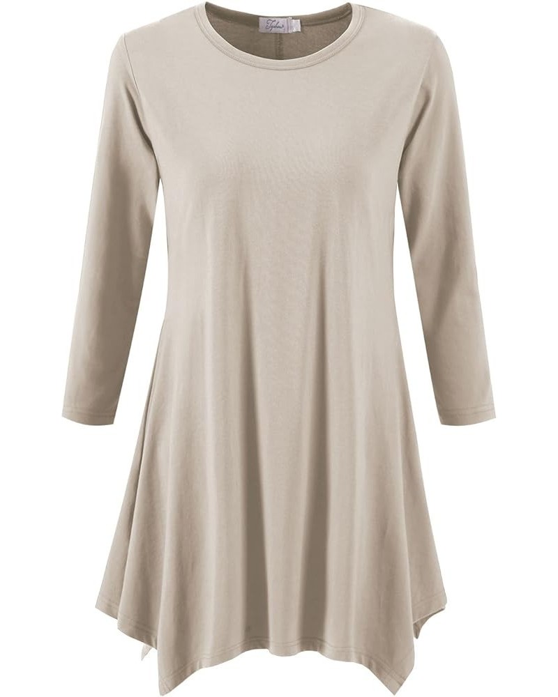 Women's Swing Tunic Tops 3/4 Sleeve Loose T-Shirt Dress Champagne $11.00 Tops