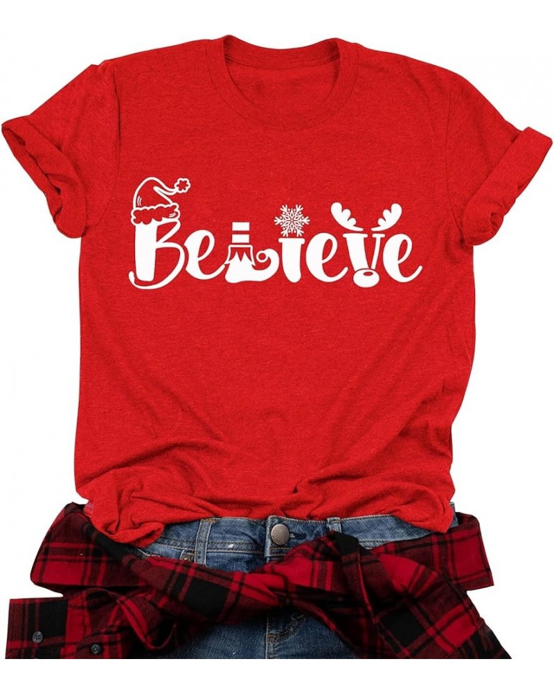 Merry Christmas Shirts for Women Xmas Buffalo Plaid Tree Shirt Top Short Sleeve Casual Graphic Print T Shirt Red-3 $11.79 T-S...