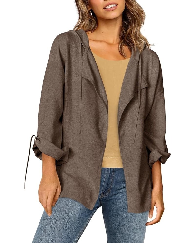 Womens Hooded Jacket Long Sleeve Open Front Lightweight Cardigan Casual Loose Outwear Black&brown $9.45 Jackets