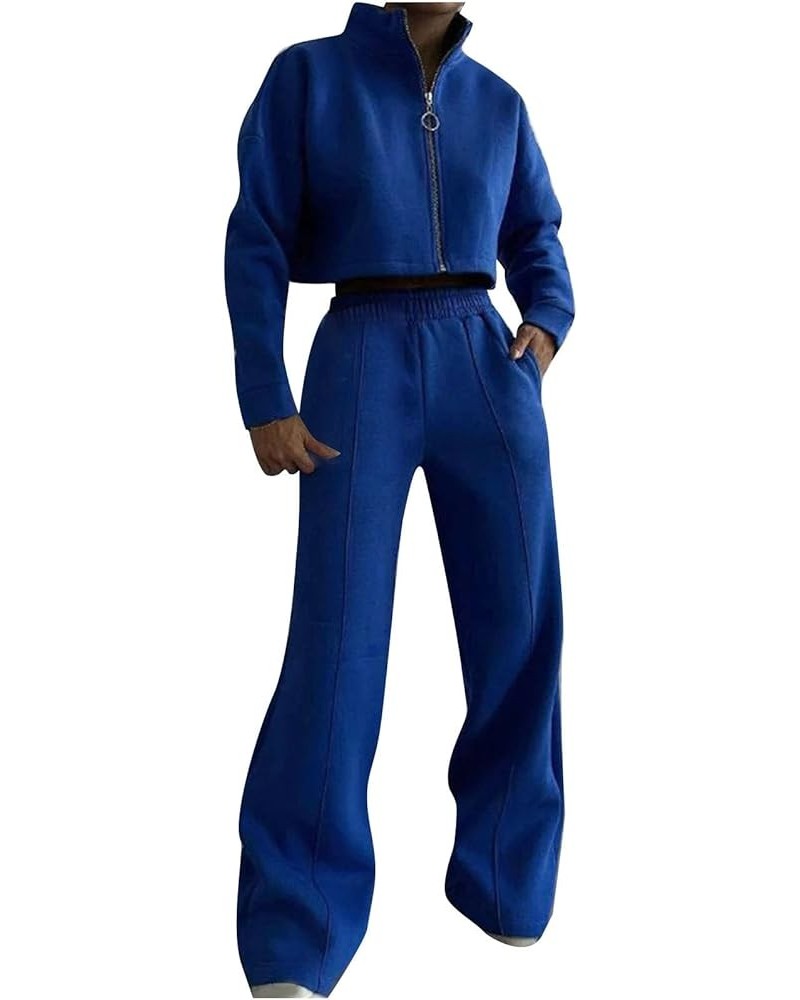 Women Sweatsuits Two Piece Casual Outfits Hoodieds Pullover Sweatshirt Jogging Pants Tracksuit Set Pants Loungewear 03-blue T...