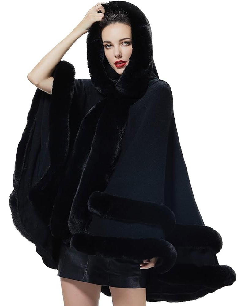 Women Hooded Poncho Cape Faux Fur Shawl Wrap with Fur Trim Sleeveless Cardigan Dressy Cloak Fashion Tops Coat Black $27.20 Coats