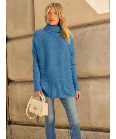 Women's Oversized Turtleneck Sweaters 2023 Fall Batwing Sleeve Ribbed Tunic Sweater Lake Blue $31.19 Sweaters