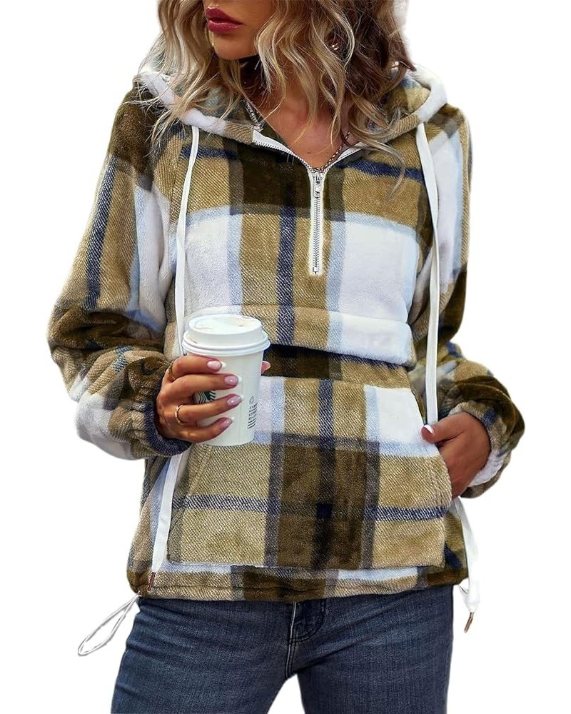 Women's Casual Hoodies Aztec Geometry Print Half Zipper Fleece Sweatshirt A-plaid Khaki $18.06 Hoodies & Sweatshirts