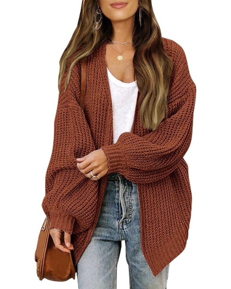 Women's Open Front Long Lantern Sleeve Cardigan Oversized Chunky Outwear with Pocket Caramel $20.00 Sweaters