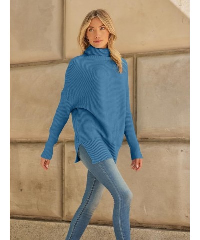 Women's Oversized Turtleneck Sweaters 2023 Fall Batwing Sleeve Ribbed Tunic Sweater Lake Blue $31.19 Sweaters