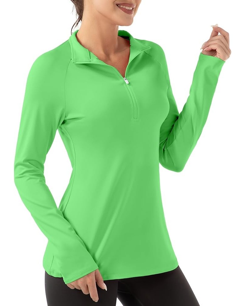 Women's Polo Shirts Long Sleeve UPF 50+ Sun Protection Tennis Golf Workout Tops Sport Zipper V Neck 19 Lime Green $15.75 Shirts