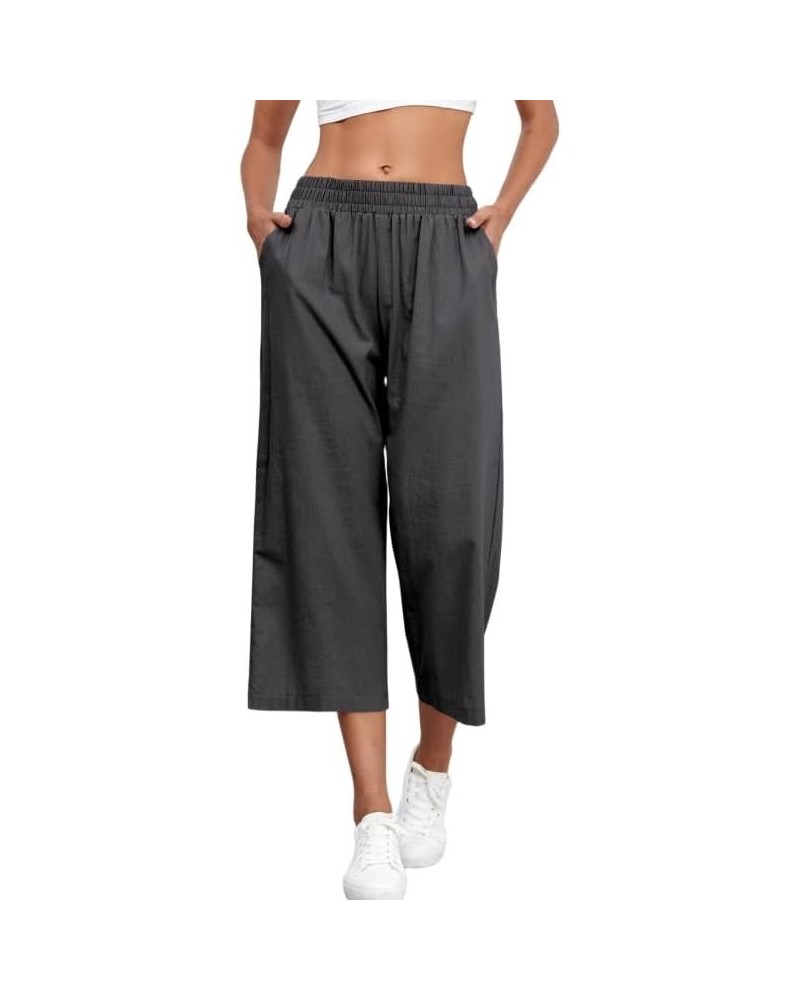 Linen Pants for Women Summer Lightweight Casual Loose Trousers Palazzo Pants Plus Size Wide Leg Capris for Beach Deep Grey $1...