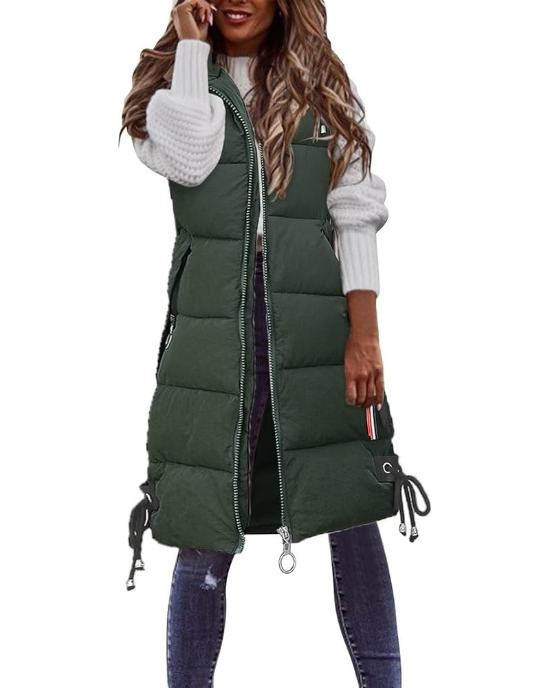 Quilted Warm Coat With Pockets Women's Long Vest Zipper Sleeveless Jacket Winter Quilted Outdoor Fashion Hooded Coat B-green ...