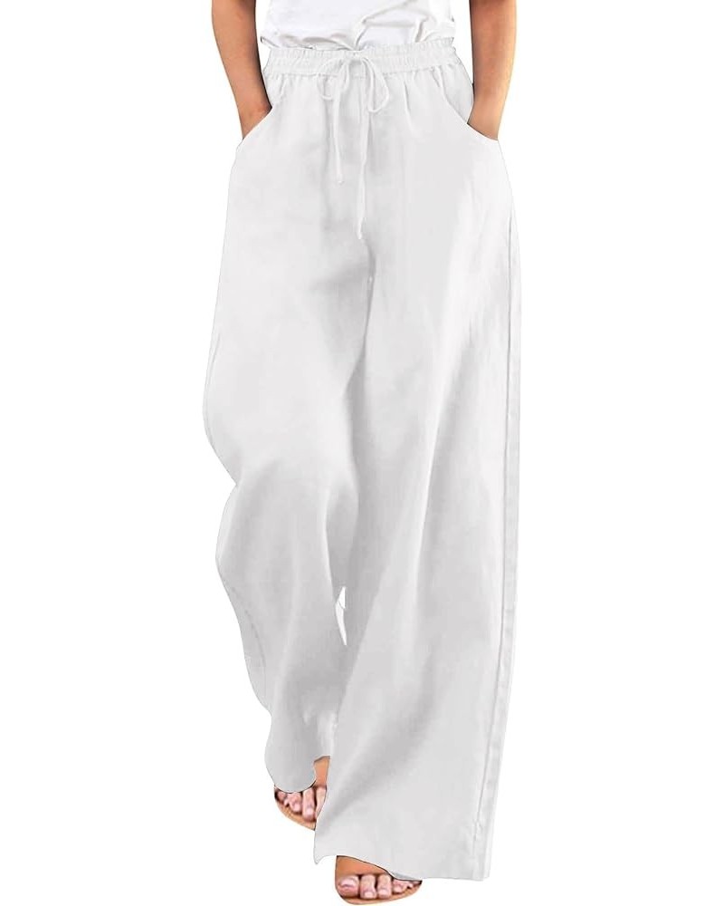 Women's Casual Drawstring Elastic High Waist Wide Leg Palazzo Pants Loose Trousers White $11.65 Pants