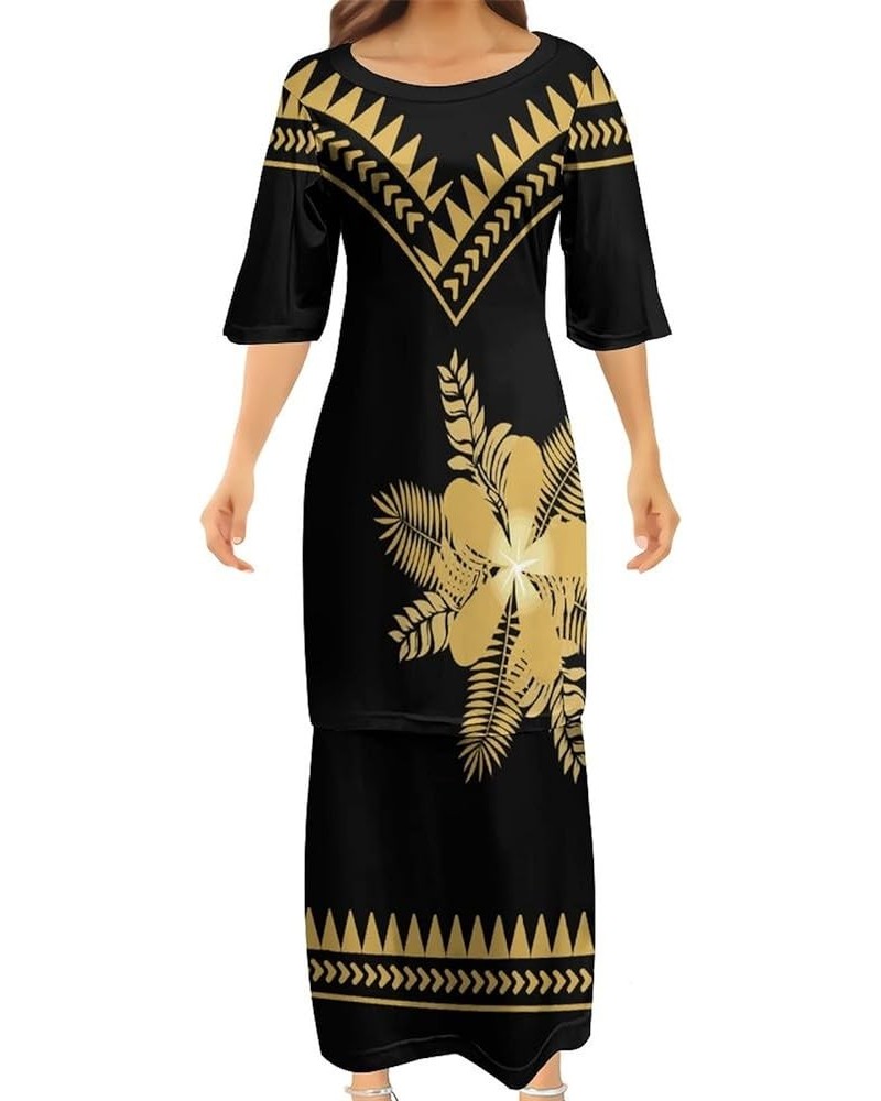 Polynesian Tribal Samoa Puletasi Ptaha Two Piece Set Dress Round Neck Half Sleeve Women Clothing Wcwf72m7groz $29.10 Suits