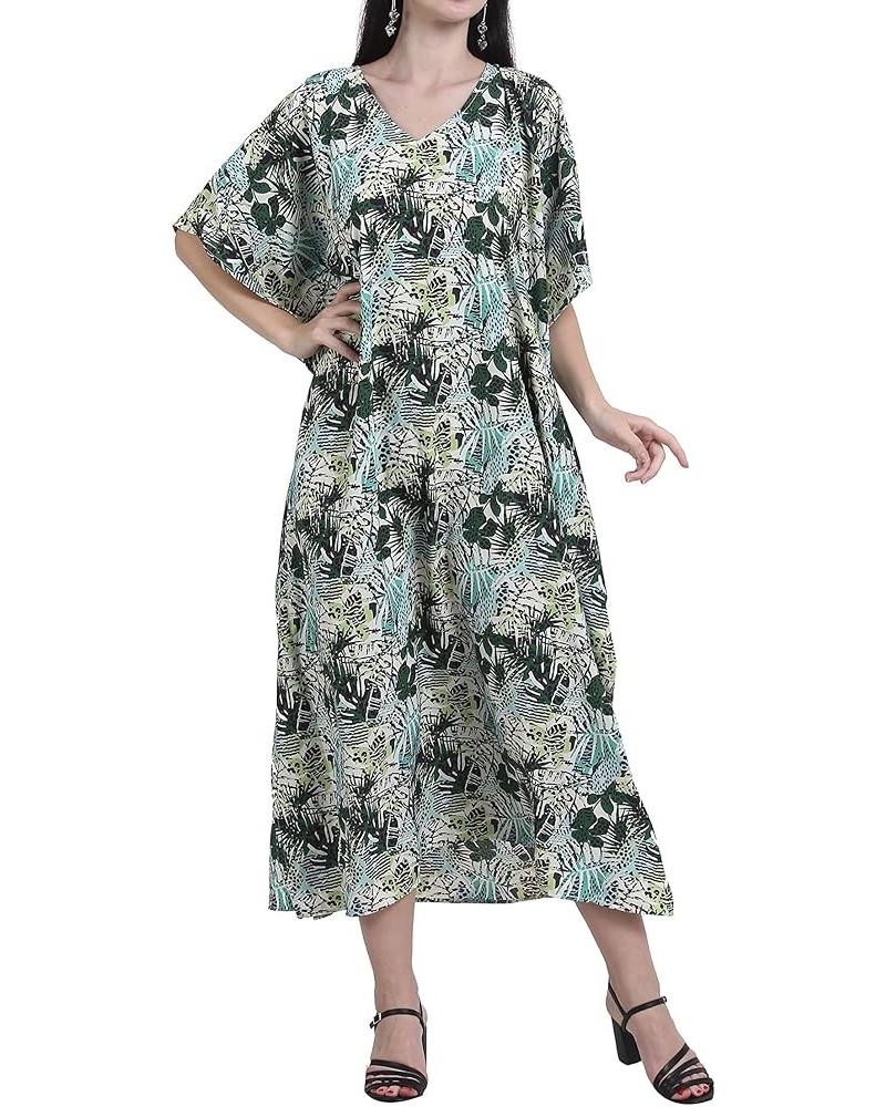 Womens Turkish Kaftan Kimono Maxi Dress Caftan Beach Swimsuit Cover up Loungewear Green Jungle Long $11.74 Swimsuits