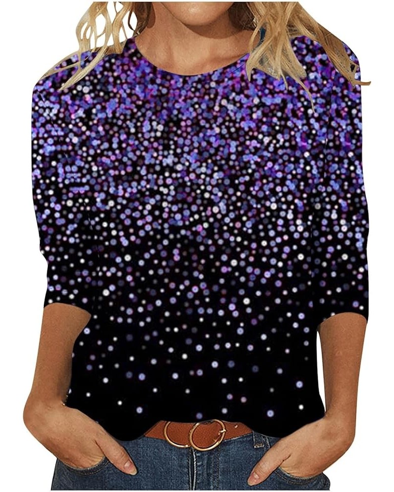 Womens Shirts Plus Size 3/4 Sleeve Sequin Tunic Tops Sparkly Party Club Blouse Glitter Concert Festival Pullover F03-blue $9....