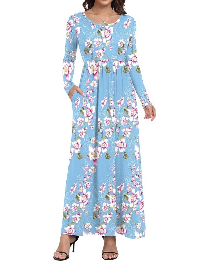 Women's Short/Long Sleeve Loose Plain Long Maxi Casual Dresses with Pockets Floral Light Blue $11.00 Dresses