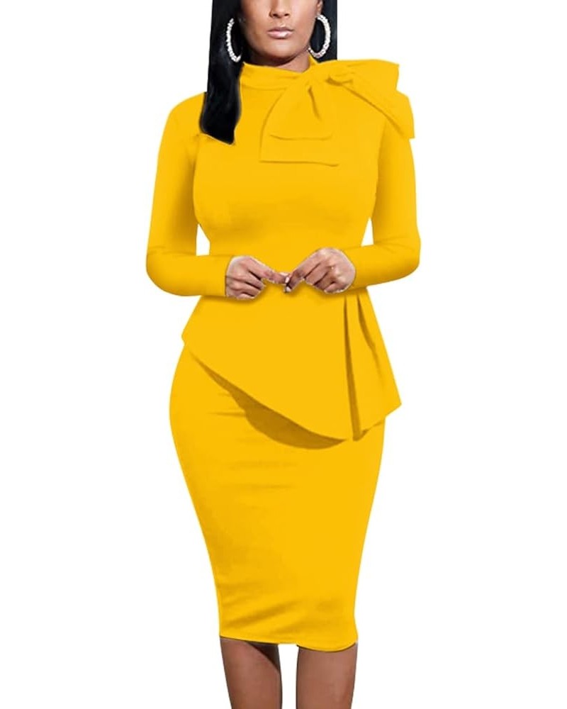 Women's Fashion Peplum Bodycon Dresses Short Sleeve Bow Club Ruffle Pencil Party Dress B Yellow $19.43 Dresses