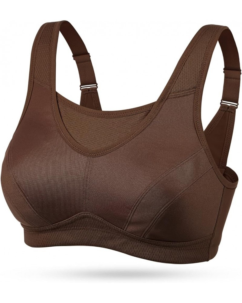 High Impact Sports Bras for Women Plus Size Non Padded Wirefree Workout Bra Bounce Control Brown $10.50 Lingerie