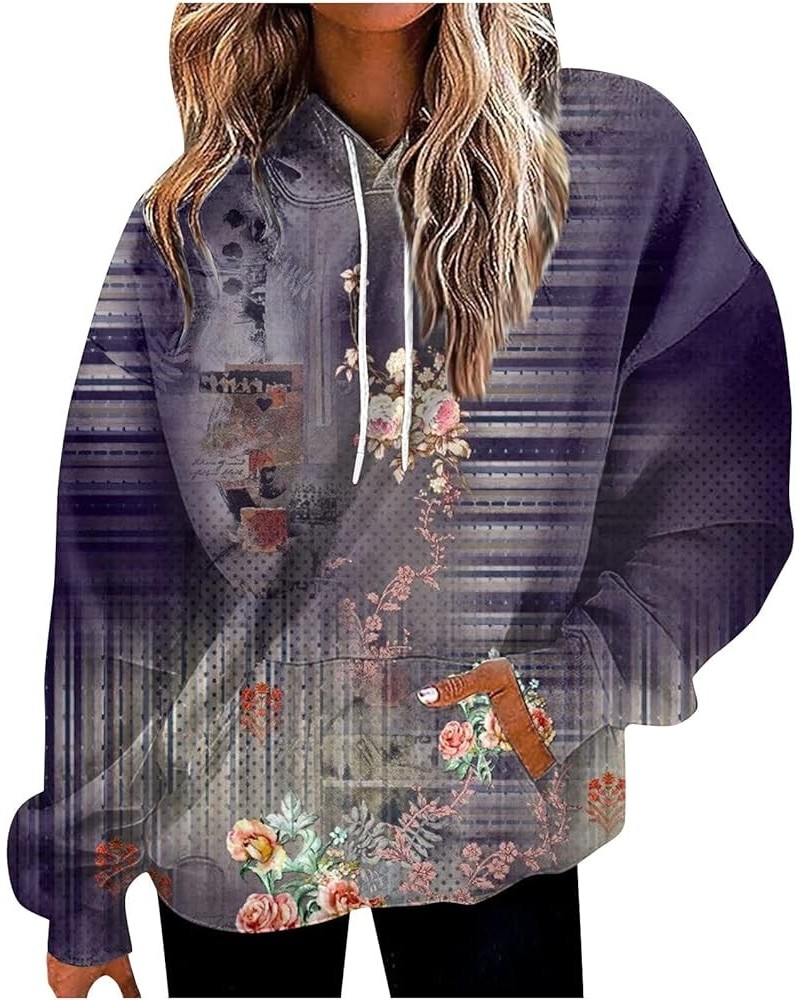 Plus Size Sweatshirts For Women Ethnic Floral Fall Hoodie Pullover Long Sleeve Drawstring Graphic Shirts Winter Outfit X13-da...