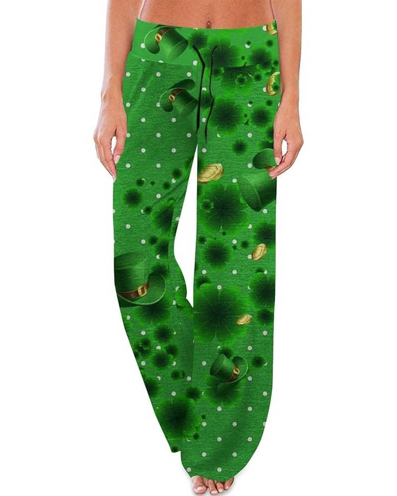 Womens St Patricks Day Pants 2024 Fashion Cute Clover Graphic Wide Leg Pants Spring Summer Drawstring Trousers A-fluorescent ...