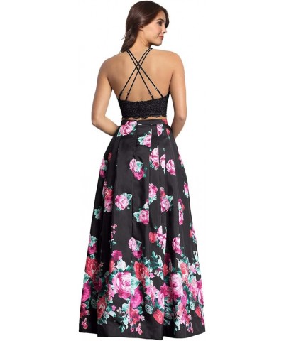 Women's Off Shoulder Floral Printed 2 Piece Prom Dress Long Lace Evening Formal Gowns Black-2 $46.56 Dresses