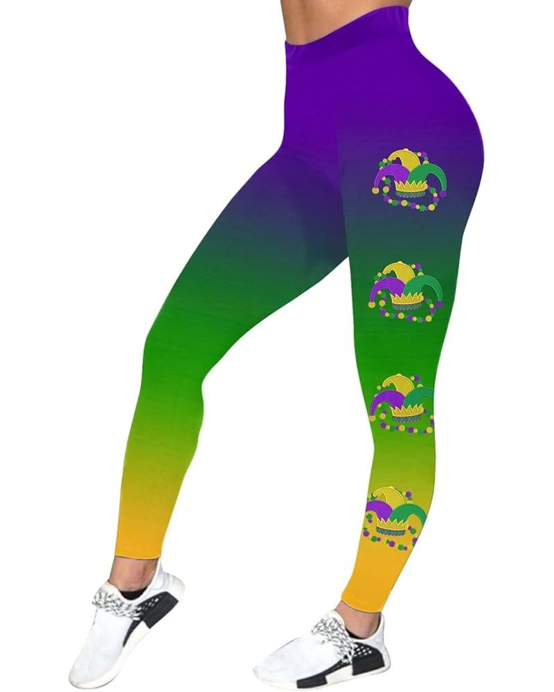 Women's Mardi Gras Leggings Tummy Control Stretchy Fancy Print Graphic Carnival Workout Pants Tights Mardi Gras Outfit Hot Pi...