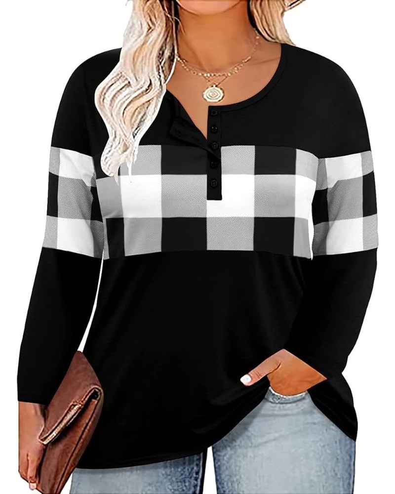 Plus Size Tops for Women Long Sleeve Fall Tunic Color Block Camo/Plaid/Leopard/Fall Blouse Crewneck Tshirt XL-5XL A61n-plaid ...