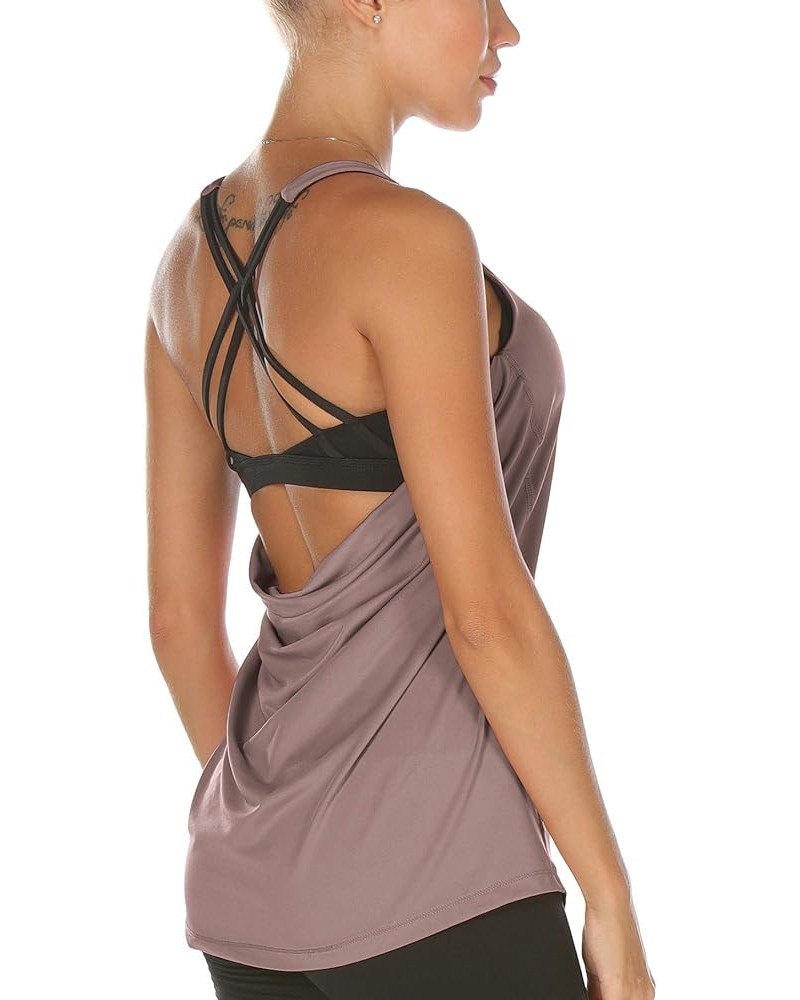 Workout Tank Tops Built in Bra - Women's Strappy Athletic Yoga Tops, Exercise Running Gym Shirts Mauve Shadows $12.60 Activewear