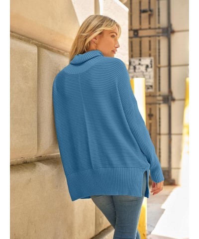 Women's Oversized Turtleneck Sweaters 2023 Fall Batwing Sleeve Ribbed Tunic Sweater Lake Blue $31.19 Sweaters