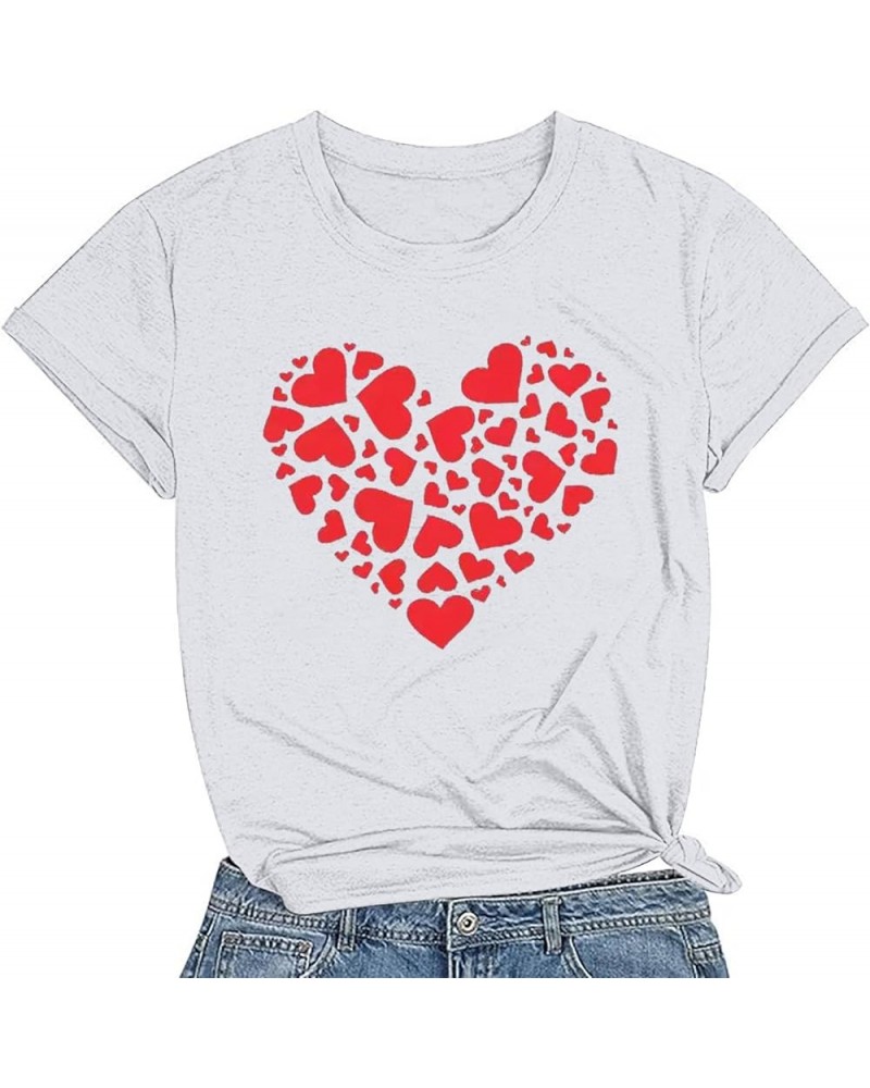 Short Sleeve Shirts for Women Casual Crewneck Heart Lover Print Valentines Basic Top T Shirt Blouse Women Trendy F-546 White ...