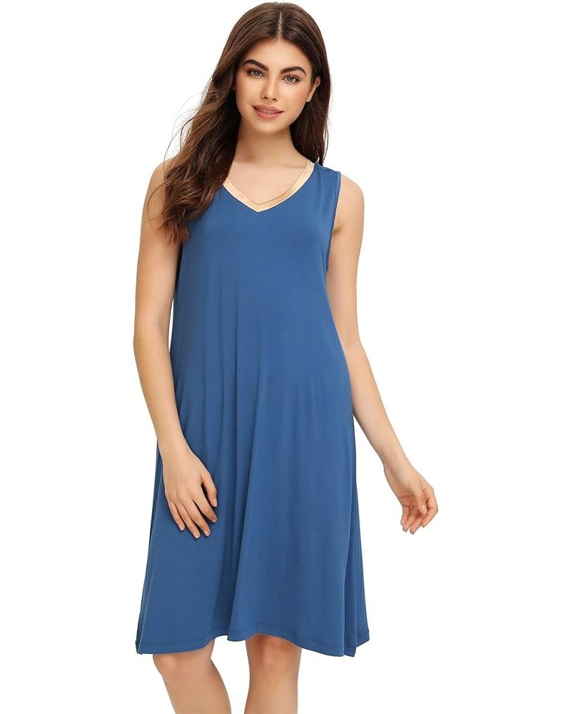 Nightgown for Women Cooling Sleeveless Sleepwear V Neck Sleep Shirt Plus Size Tank Pajamas Dress S-4X A-prussian Blue $16.28 ...