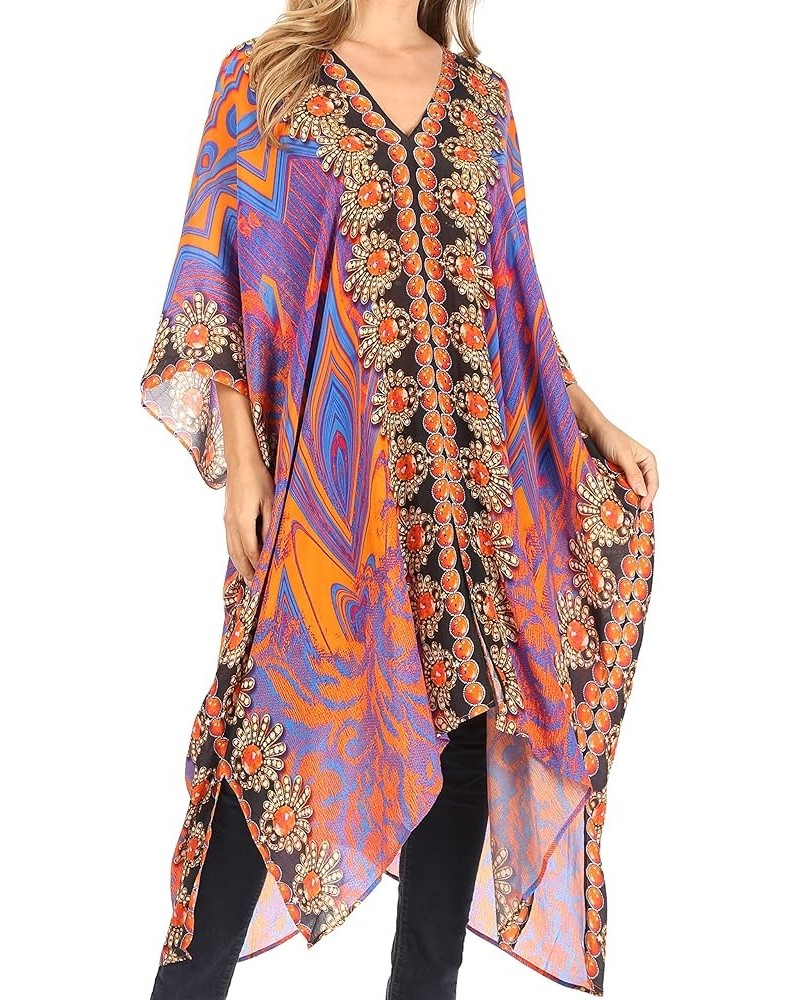 Alvita Women's V Neck Beach Dress Top Caftan Cover up with Rhinestones Trm94-multi $23.97 Swimsuits