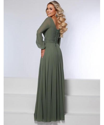 Long Sleeve Bridesmaid Dresses with Slit for Women Ruched A Line Chiffon Formal Evening Dress Burnt Orange $33.79 Dresses