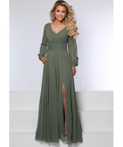 Long Sleeve Bridesmaid Dresses with Slit for Women Ruched A Line Chiffon Formal Evening Dress Burnt Orange $33.79 Dresses