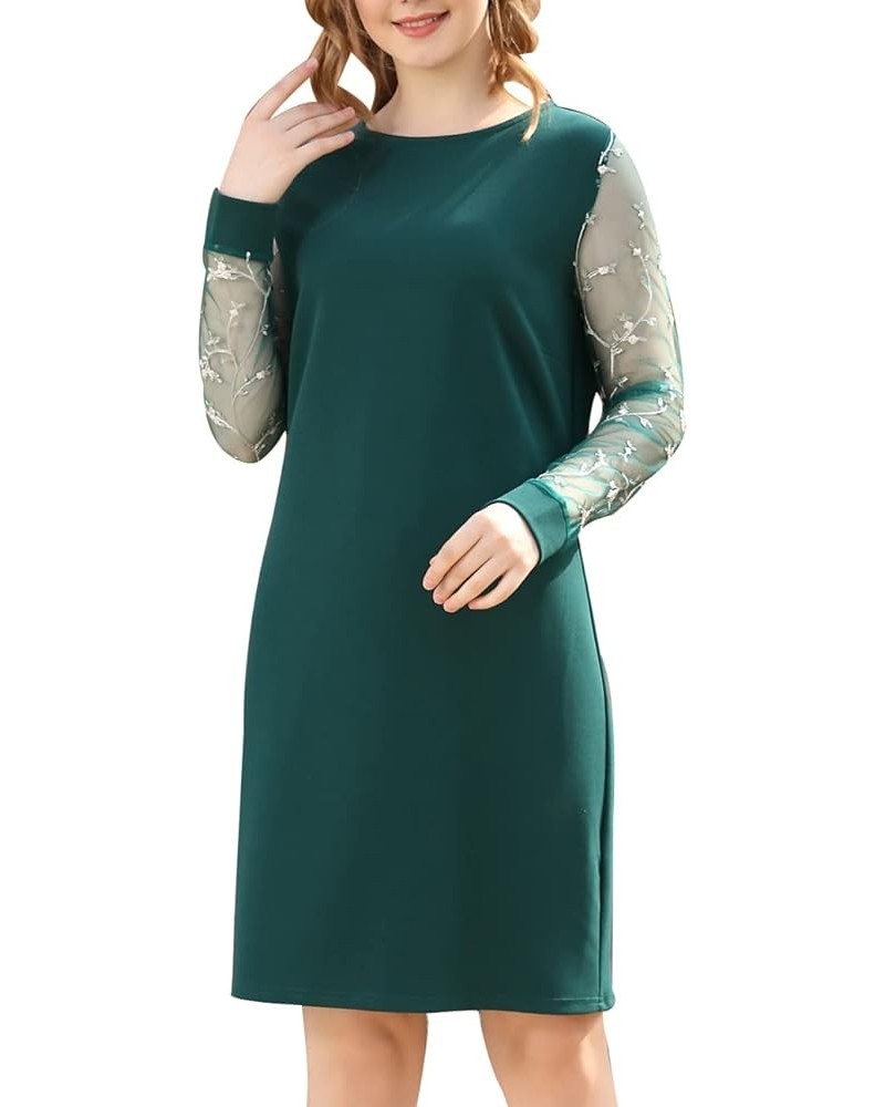 Womens Round Neck Elegant Cocktail Party Dress Long Sleeve Shift Dress Embroidered Green $17.69 Dresses