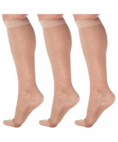 (3 Pairs) Made in USA - Sheer Compression Socks for Women Circulation 15-20mmHg Beige $22.11 Socks