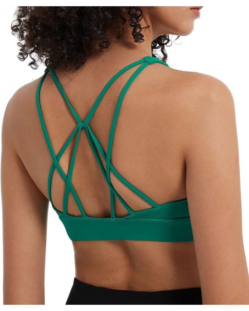 Sports Bra for Women, Sexy Crisscross Back Low Impact Padded Strappy Yoga Bra with Removable Cups Green $12.18 Lingerie