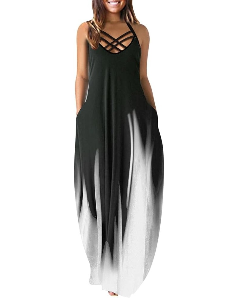 Women's Summer Maxi Dress Sexy Criss Cross V Neck Ombre Dresses Adjustable Spaghetti Strap Pocket Beach Long Dress 3-black $1...