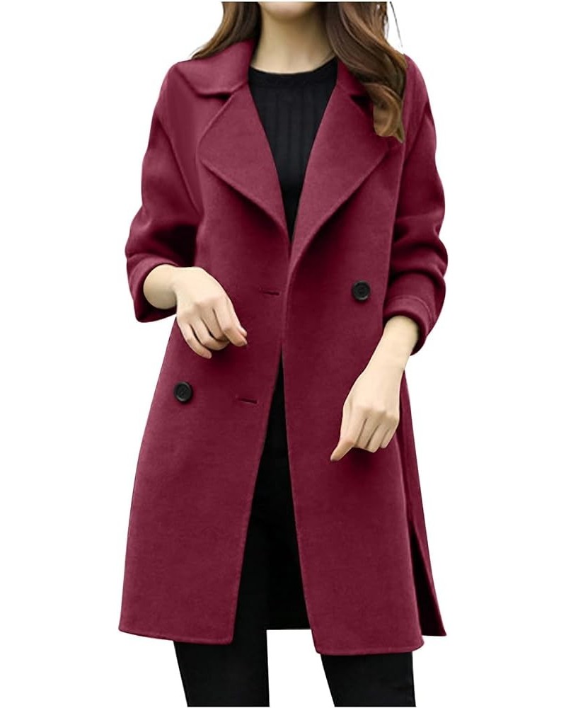 Women's Long Shacket Jacket Mid Length Notched Collar Trench Coats Thickened Solid Color Windbreaker Overcoat A1-wine $16.19 ...