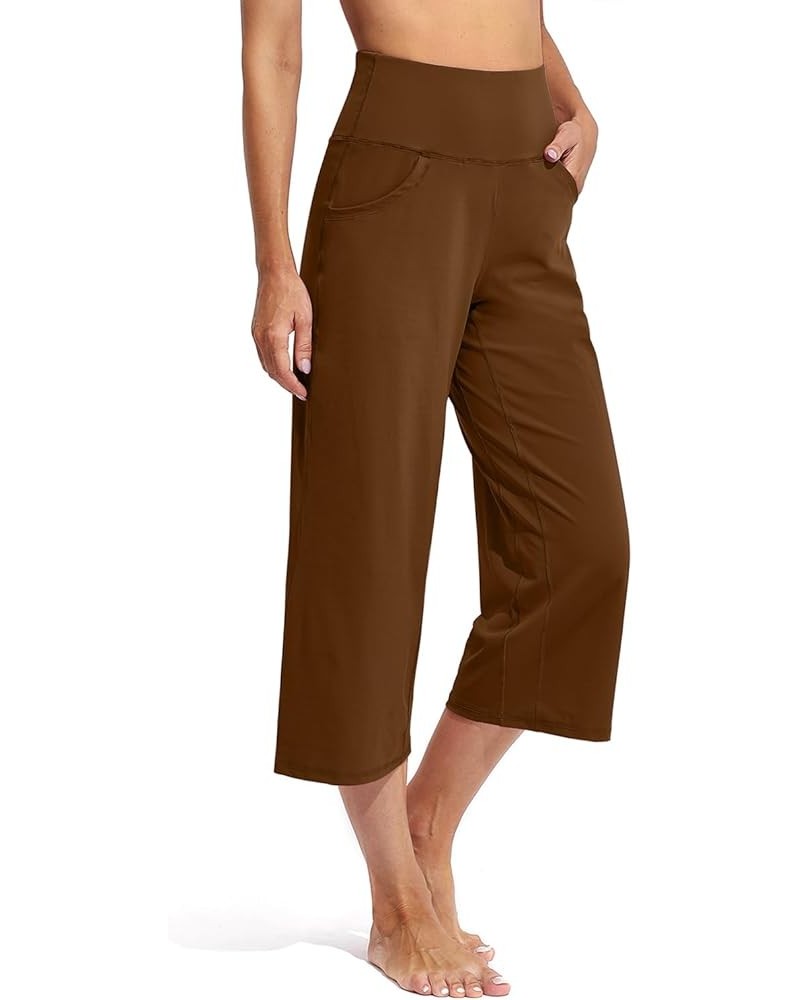 Capri Pants for Women Wide Leg Yoga Pants with Pockets High Waist Casual Dress Crop Pants 22" Inseam Dark Coffee $15.84 Pants