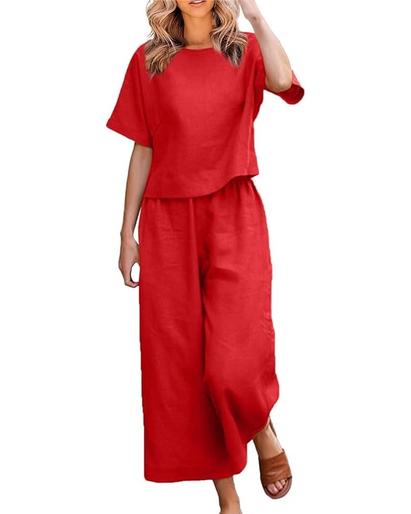 Women's Cotton Linen Two Piece Work Suits Summer Ladies Oversized Tops and Pants Sets Dressy Casual Solid Outfits Hot Sale-5*...