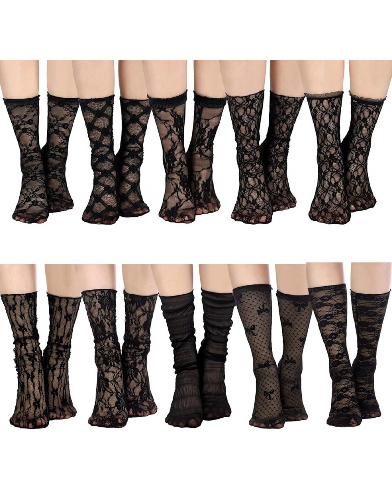 10 Pairs Slouch Lace Socks Women Cute Mesh Frilly Socks Ankle High Loose Lace Ruffle Socks for Women Girls Dress Fancy $9.20 ...