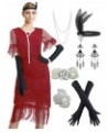 1920s Sequin Vintage Dress Beaded Gatsby Flapper Dress with Accessories Set Tassel 2 & Red $30.55 Sets